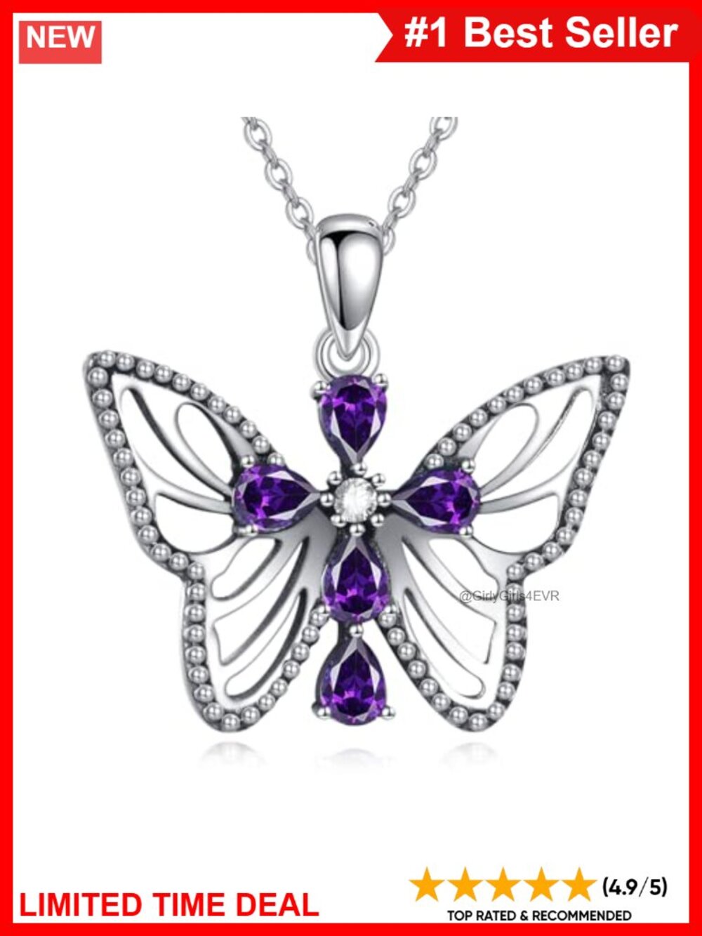 AOBOCO 925 Sterling Silver Butterfly Cross Necklace Birthstone Faith Pendant